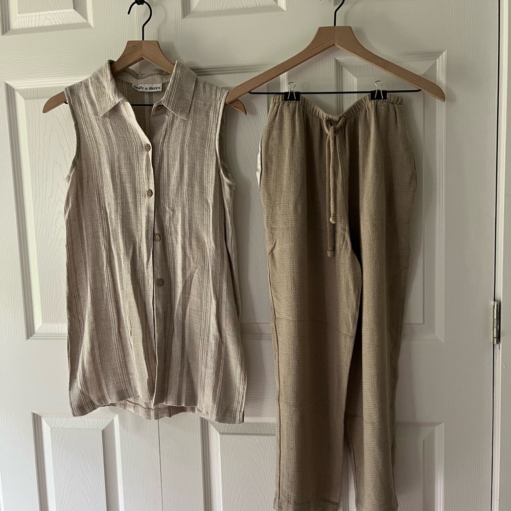 Molly & Max Beige Sleeveless Top and Pants Beach Set